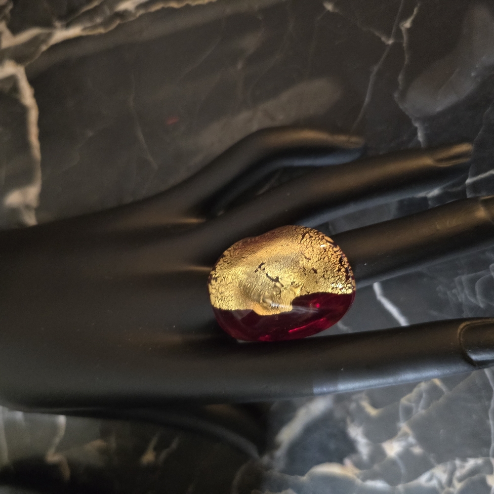 Elegant Red And Gold Murano Glass Ring